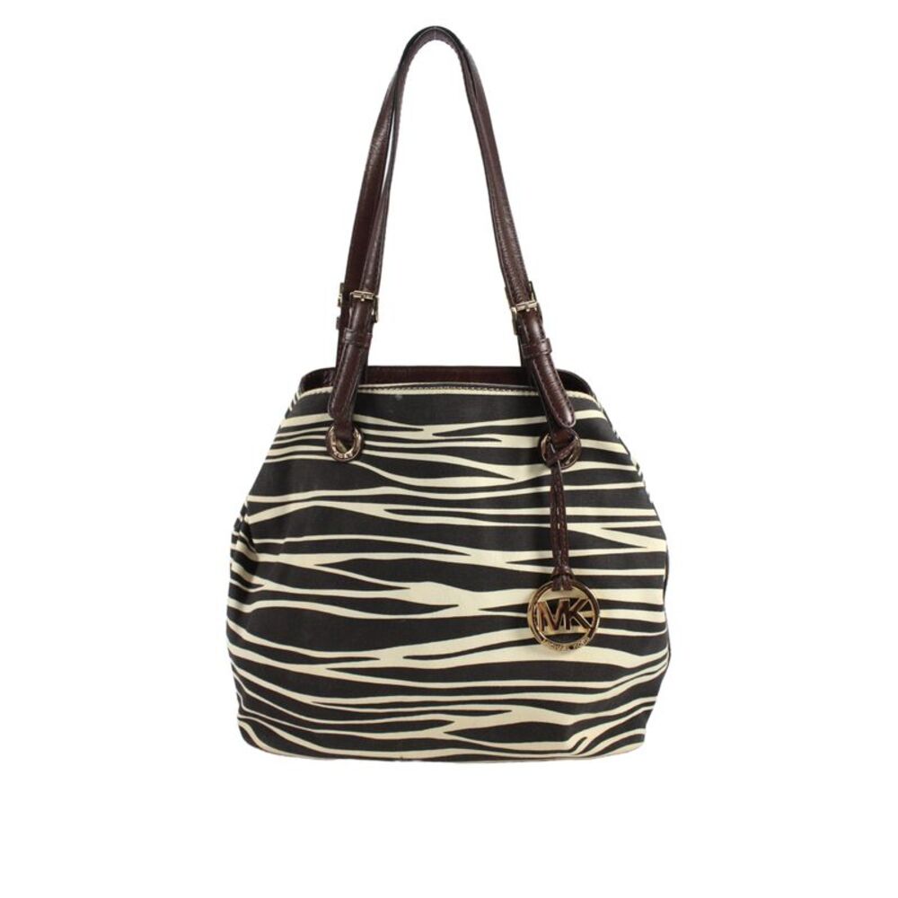 Michael Michael Kors Womens Leather Zebra Print Shoulder Handbag Black White